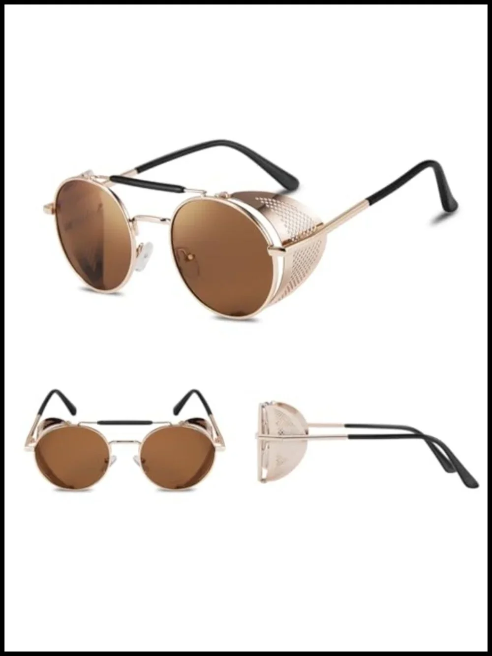 Steampunk Round Sunglasses for Men Women UV400 Side Shield Retro Shades